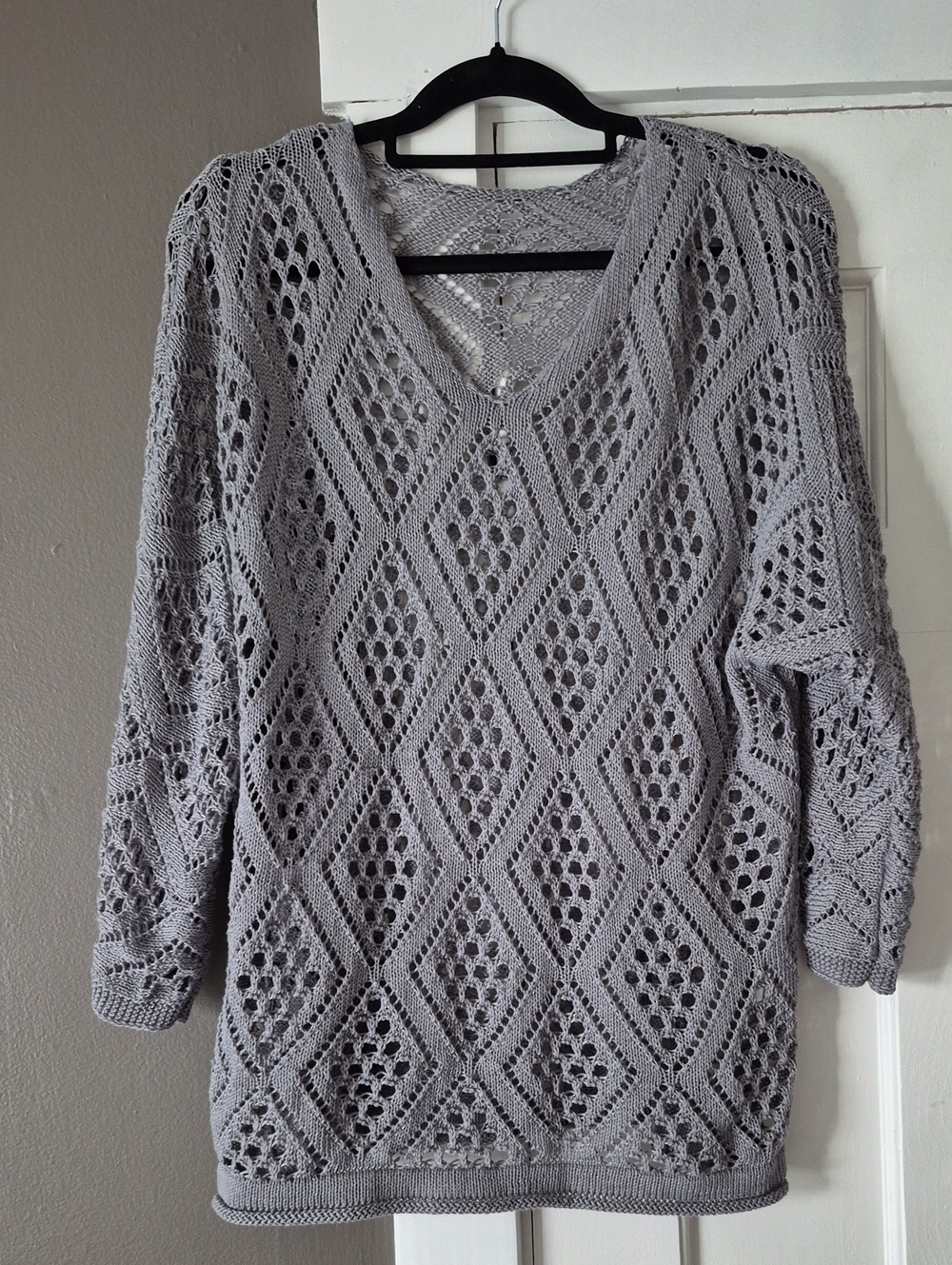 Light Gray Open Knit V-Neck Women’s Sweater